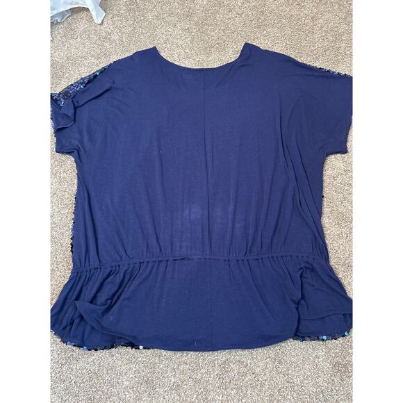 Lane Bryant Sequin Peplum Top  Short Sleeve plus Size 22/24 navy blue sparkly - Picture 6 of 9